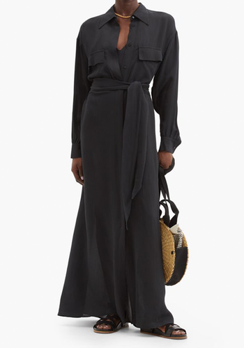 Raya Belted Crepe Maxi Shirt Dress from Su Paris