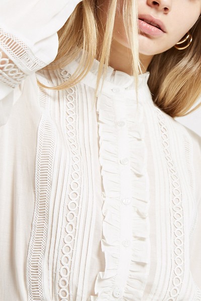 White Long Sleeve Broderie Blouse