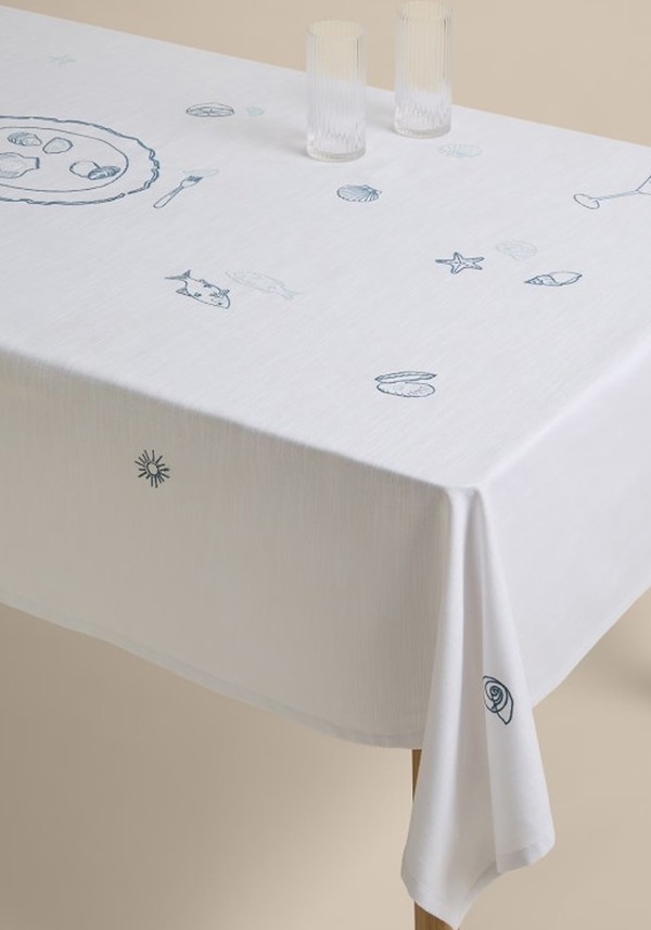 Pure Cotton Coastal Embroidered Tablecloth