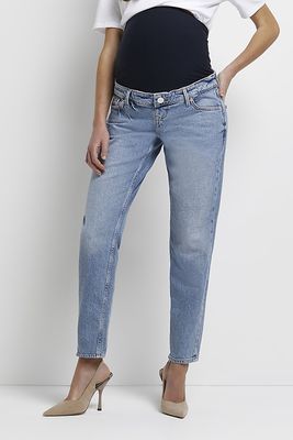 Blue Mid Rise Maternity Mom Jeans from River Island