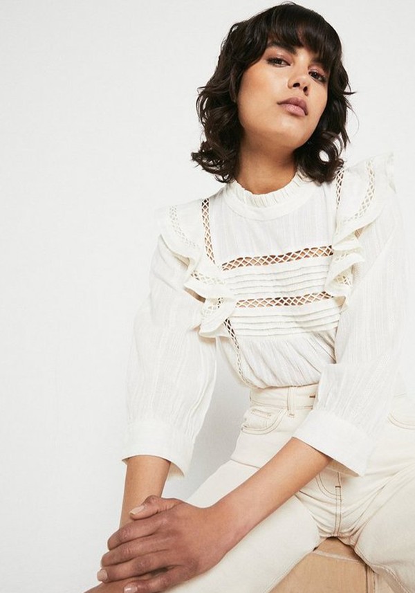 Top With Frill & Ladder Lace from Warehouse