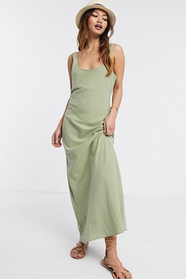 Linen Cami Maxi Dress In Khaki from Asos Design