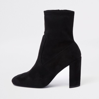 Faux Suede Block Heel Sock Boots