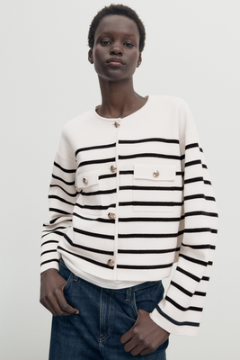 Striped Knit Cardigan With Pockets from Massimo Dutti