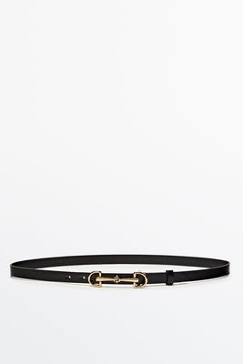 Leather Belt with Double Long Buckle