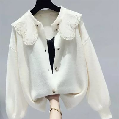 Cream Scallop Collar Cardigan from Lily & Bean