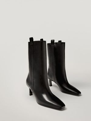 Black Nappa Mid-Heel Ankle Boots