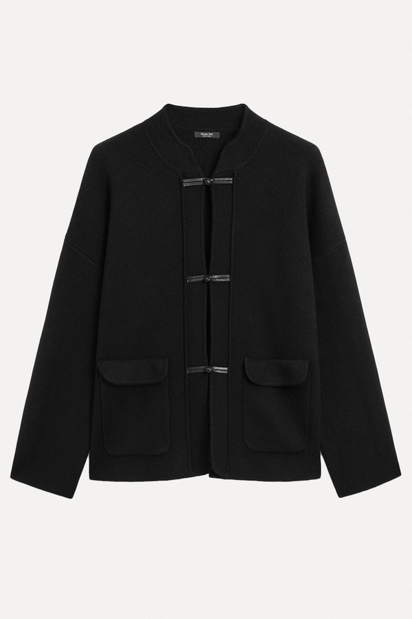 Wool Blend Knit Cardigan With Stand Collar from Massimo Dutti