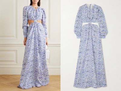 Parana Cutout Floral-Print Linen Maxi Dress from Agua by Agua Bendita