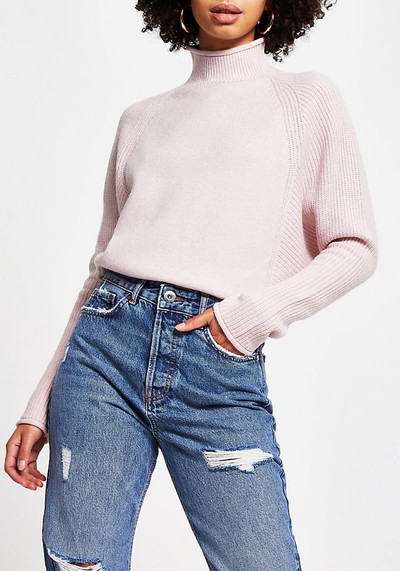 Pink Ribbed Turtle Neck Jumper