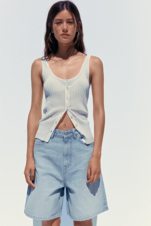 TRF A-Line Mid-Waist Denim Bermuda Shorts from Zara