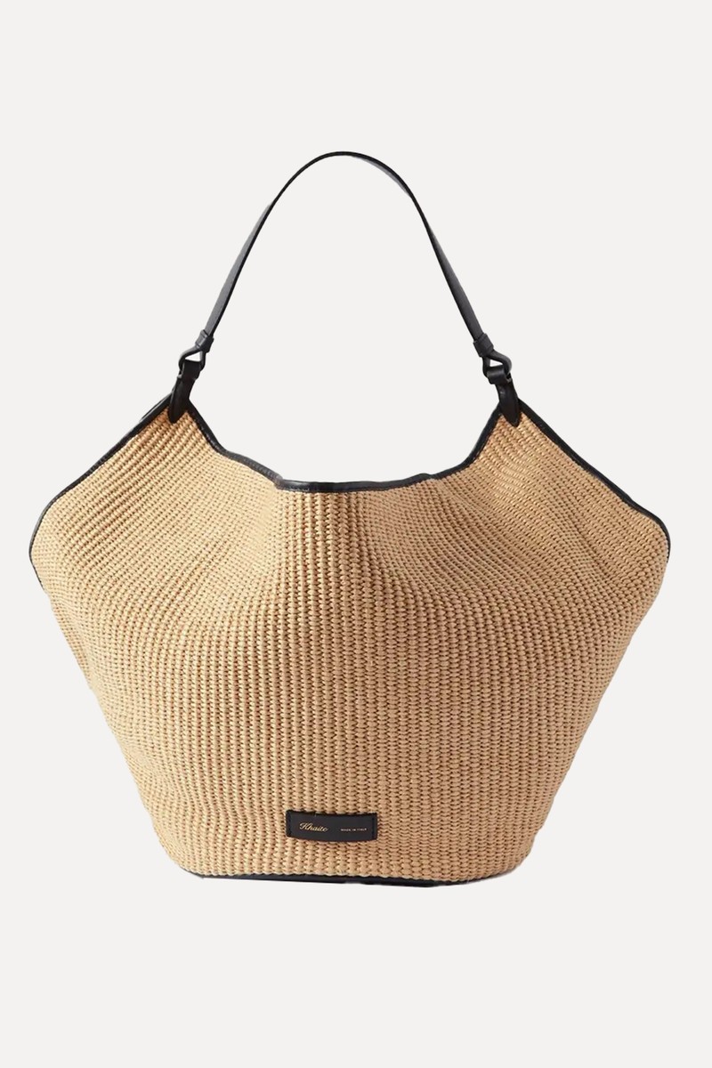 Lotus medium Leather-Trimmed Raffia Tote from Khaite
