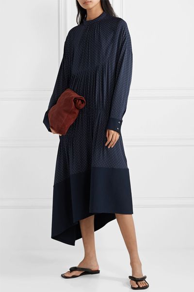 Asymmetric Gathered Polka-Dot Voile Midi Dress from Tibi