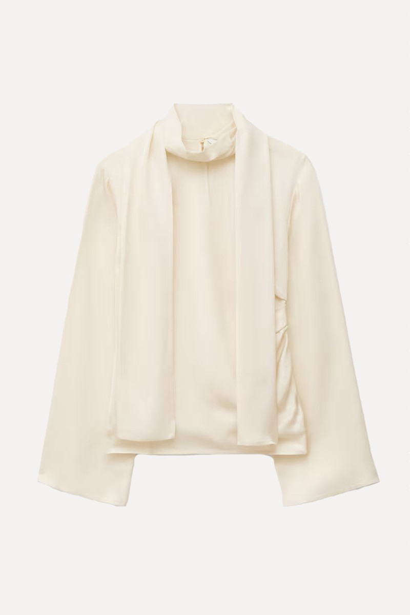 Scarf-Detail Satin Blouse