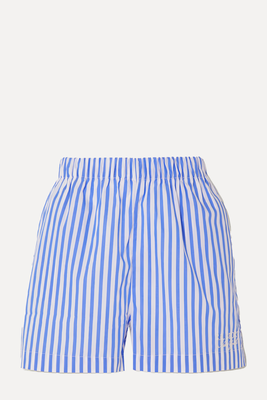 Bridget embroidered striped cotton-poplin shorts from Sporty & Rich