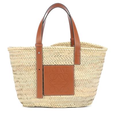 Large Leather-Trimmed Woven Raffia Tote from Loewe