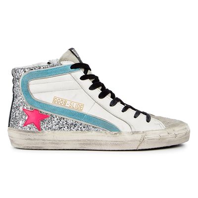 Slide Distressed Leather Hi-Top Sneakers from Golden Goose