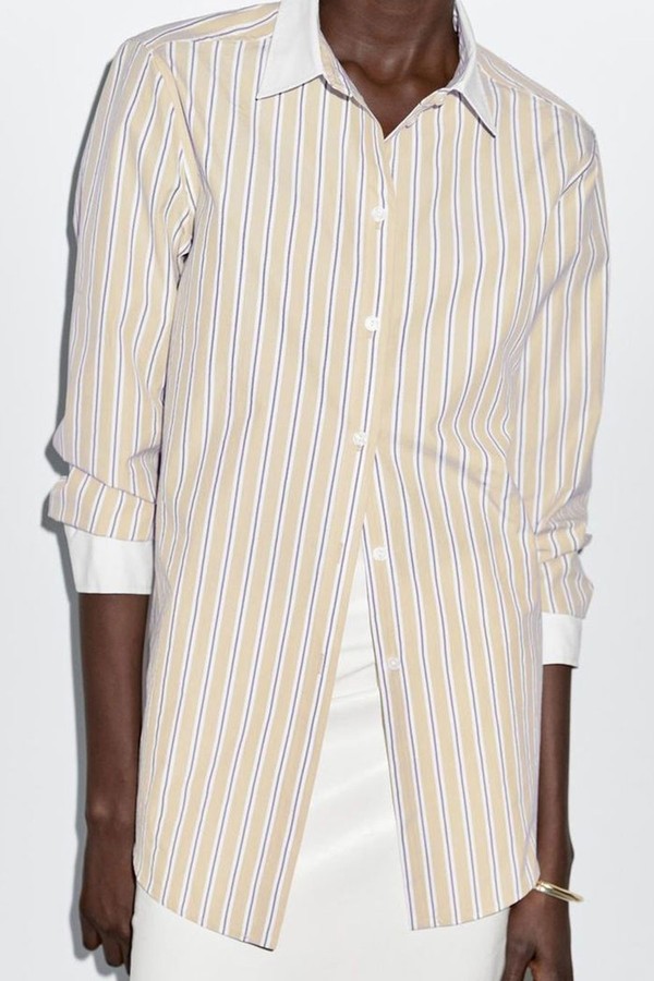 Striped Shirt With Contrast Detail from Massimo Dutti