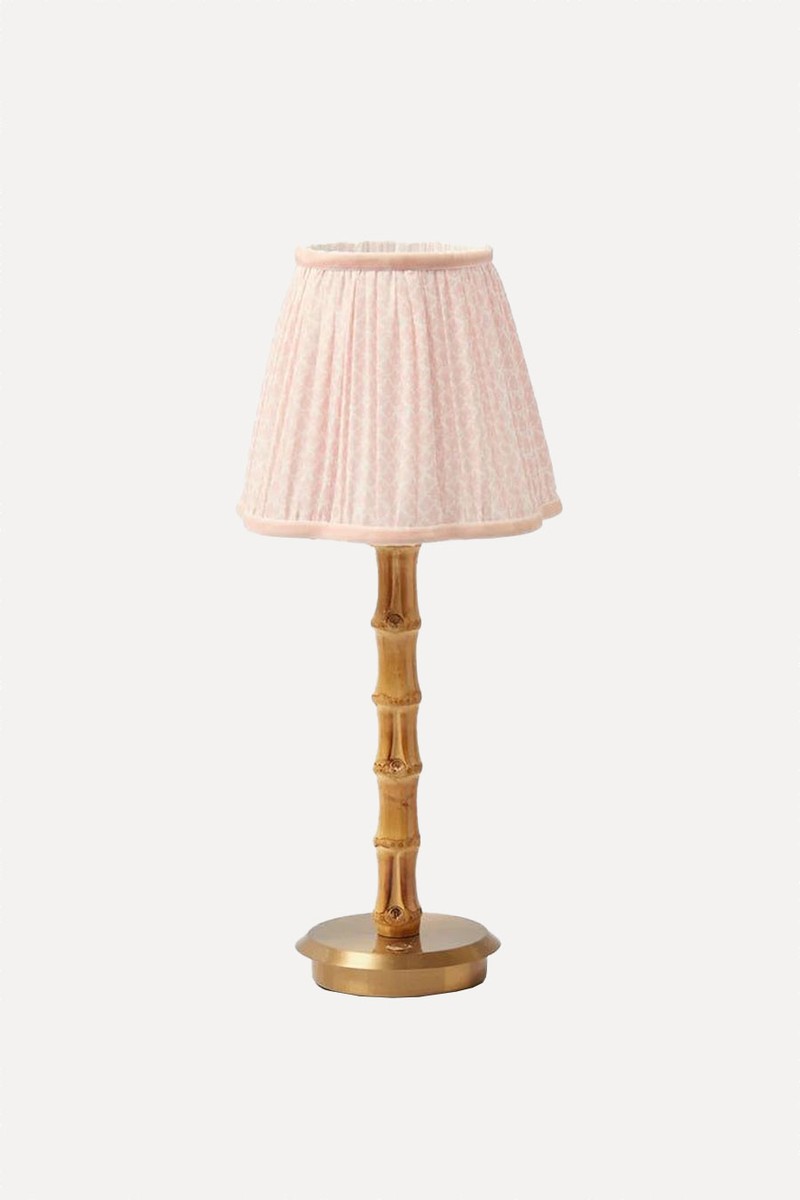 Bamboo Rechargeable Lamp with Pink Stripe Ruffle Shade from Mrs Alice
