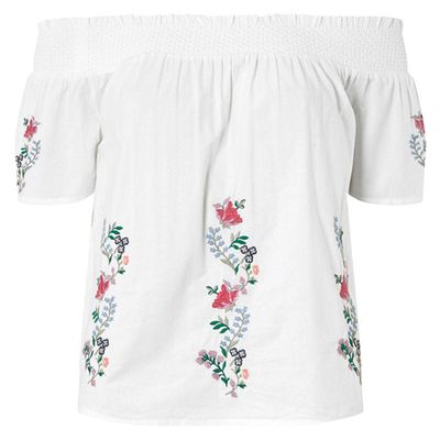 White Embroidered Bardot Top