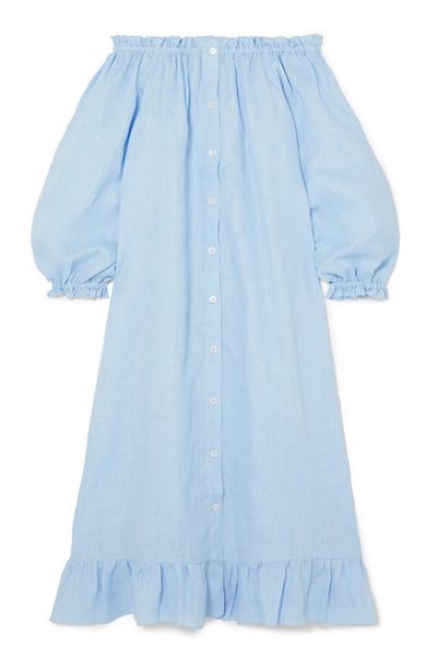 Ruffled Off-The-Shoulder Linen Midi Dress from Sleeper