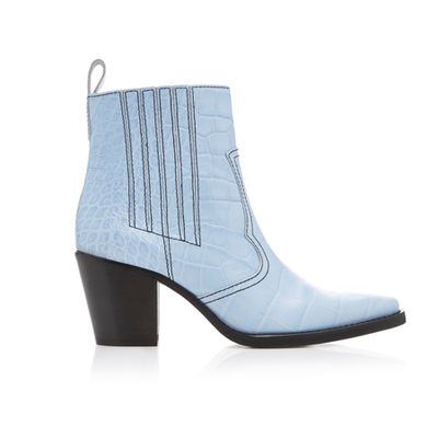 Croc-Effect Leather Ankle Boots, £360 | Ganni 