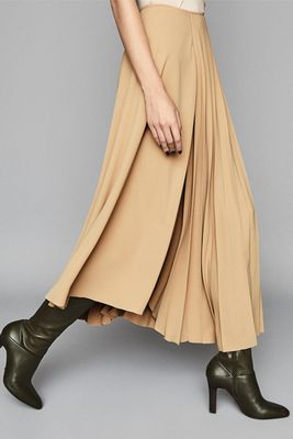 Pleated Twill Midi Skirt from Reiss
