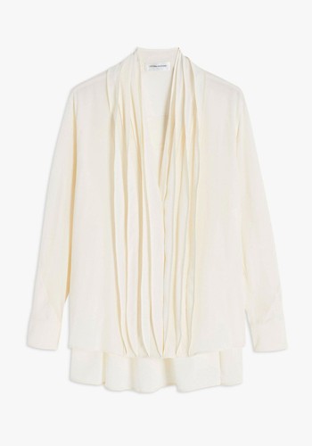 Pleat Detail V Neck Blouse in Vanilla from Victoria Beckham