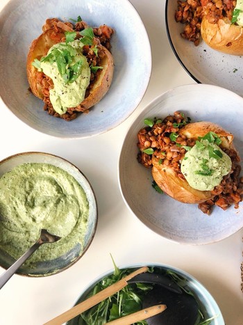 Baked Potatoes with Lentil Bolognese