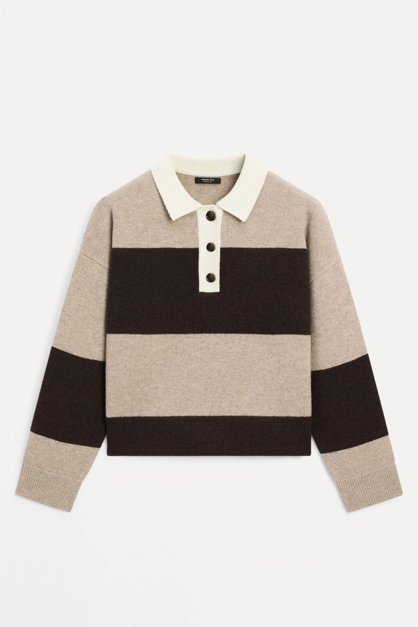Striped Knitted Sweater Polo Neck from Massimo Dutti