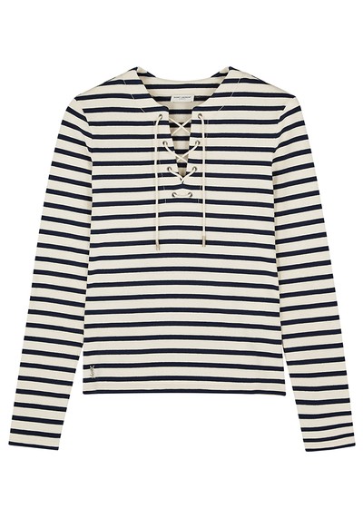 Striped Jersey Lace-Up Top from Saint Laurent