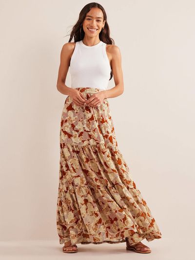 Tiered Metallic Maxi Skirt