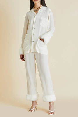 Casablanca Kiki Silk Crepe De Chine Faux Fur Pyjama Set from Olivia Von Halle