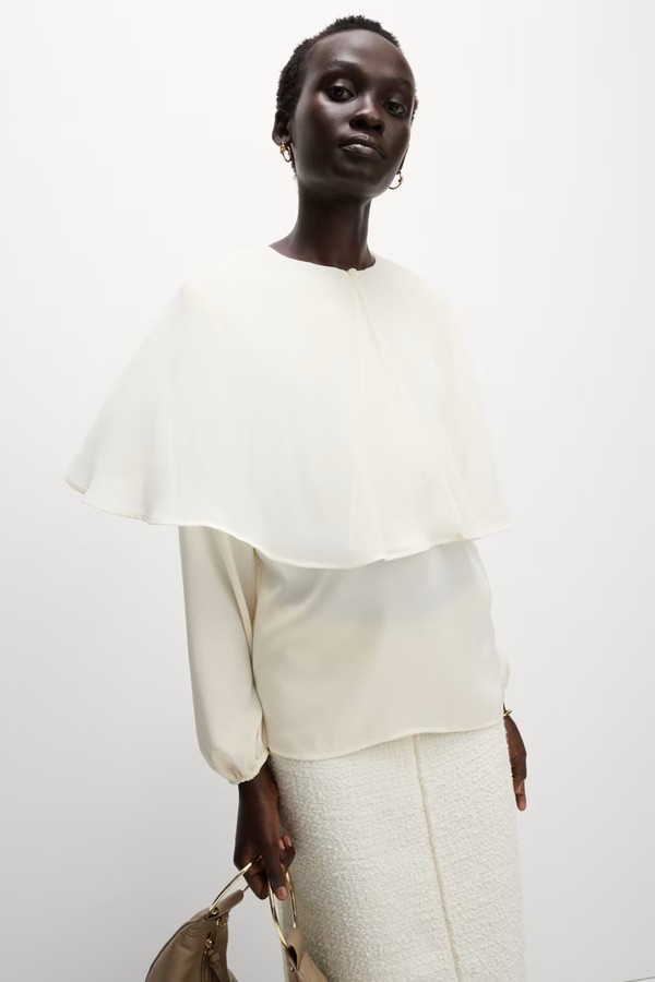 Round Neck Cape Detail Blouse