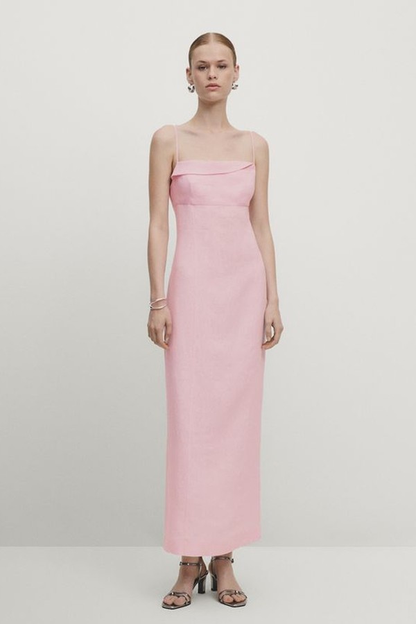 Linen Dress With Sweetheart Neckline from Massimo Dutti