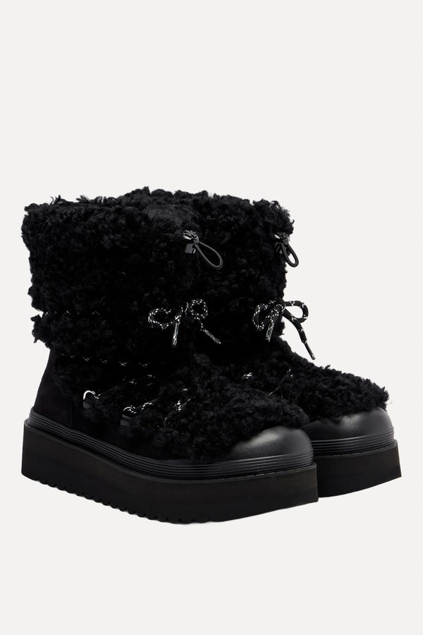 Mellow Shearling & Suede Lace-Up Boots from Tory Burch 