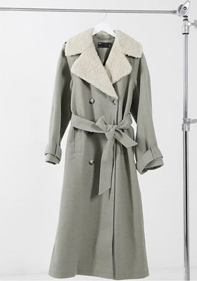  Tall Borg Collared Belted Maxi Coat In Mushroom from Asos Design
