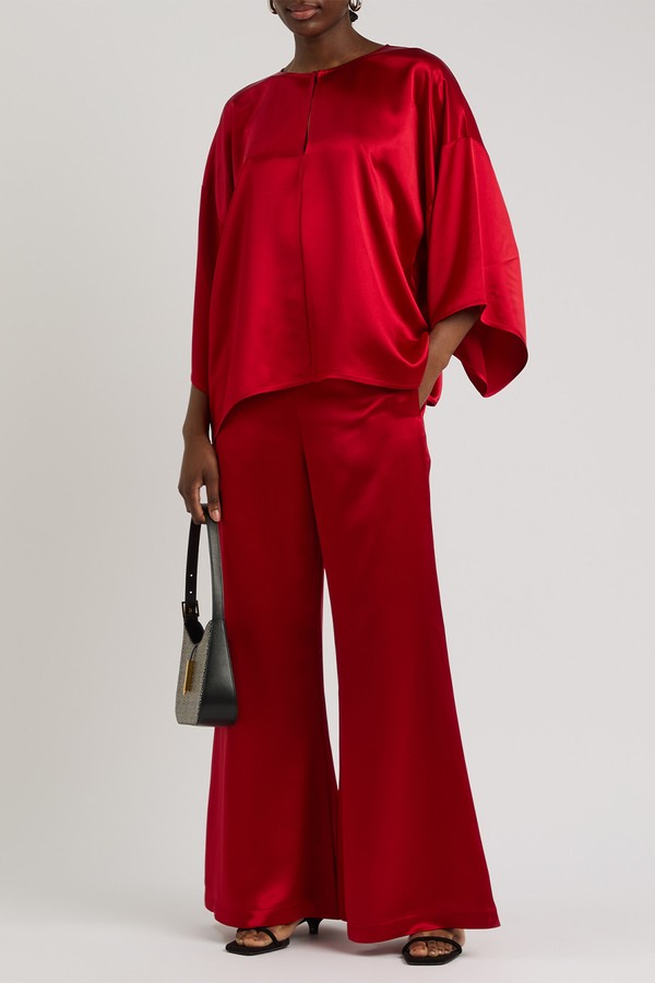 Lucee Flared-Leg Satin Trousers from By Malene Birger