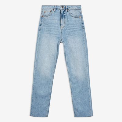 Bleach Raw Hem Straight Leg Jeans