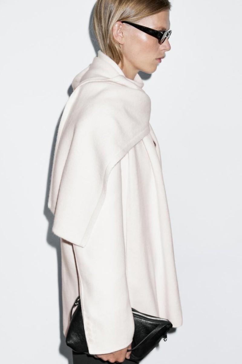 Wool Blend Blazer With Scarf from MASSIMO DUTTI