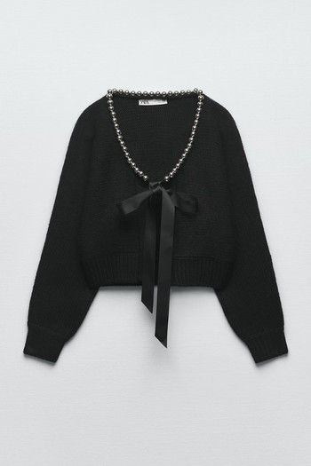 Knit Cardigan With Pearl Beads from Zara