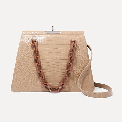 Two-Tone Croc-Effect Leather Shoulder Bag