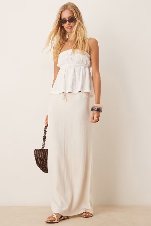 Linen Tie Waist Maxi Skirt from Pimkie