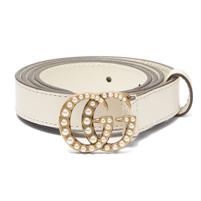Pearl-Embellished Leather Belt from Gucci