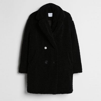 Double Breasted Faux Shearling Coat from Bershka