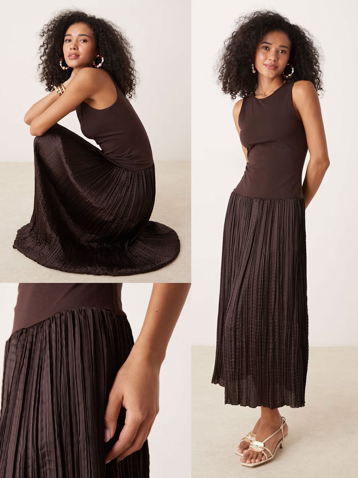 Cotton Mix Drop Waist Shirred Skirt Midaxi Dress from Mango