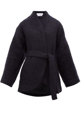 Collarless Belted Mohair-Blend Coat from Raey