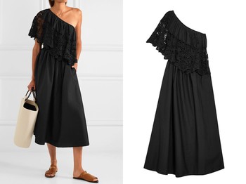 One Shoulder Crochet Trimmed Cotton Voile Midi Dress from Place Nationale