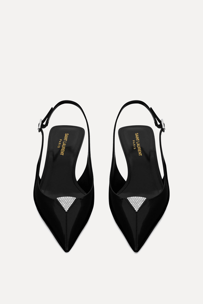 Cherish Slingback Pumps In Glazed Leather With Rhinestones  from Saint Laurent