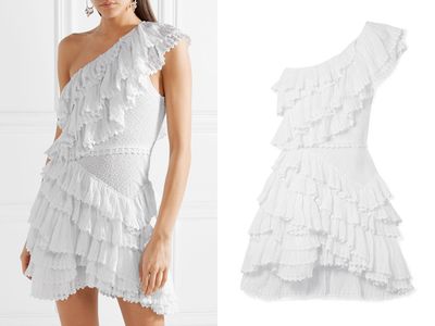 Zeller One Shoulder Ruffled Broderie Anglaise Cotton Dress from Isabel Marant